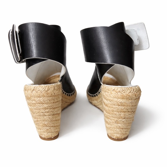 Celine Black and Tan Wedge Espadrille Sandals - Picture 4 of 7